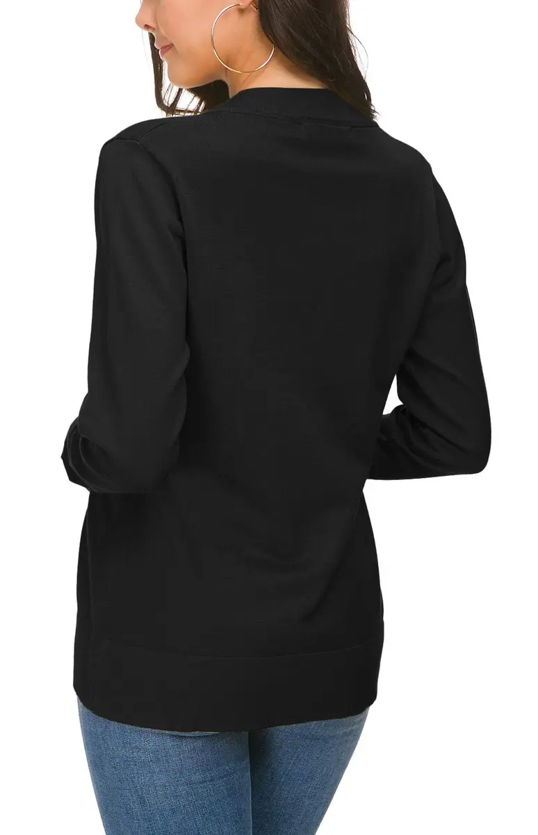 Urban CoCo Women's Long Sleeve Open Front Knit Cardigan Sweater (S, Black) | Lightweight, Soft, Slim Fit - view 3