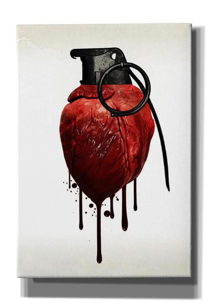 Cortesi Home 'Heart Grenade' Canvas Wall Art 18"x26" | Digital Art, Bleeding Heart Design - main product image