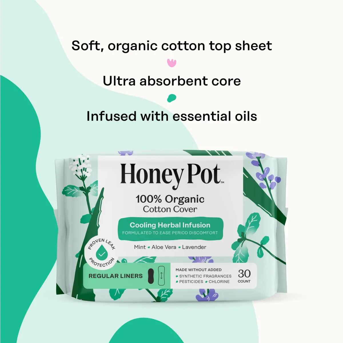 The Honey Pot Company Cooling Herbal Panty Liners 30 Count | Hypoallergenic & Fragrance-Free for Sensitive Skin - view 4