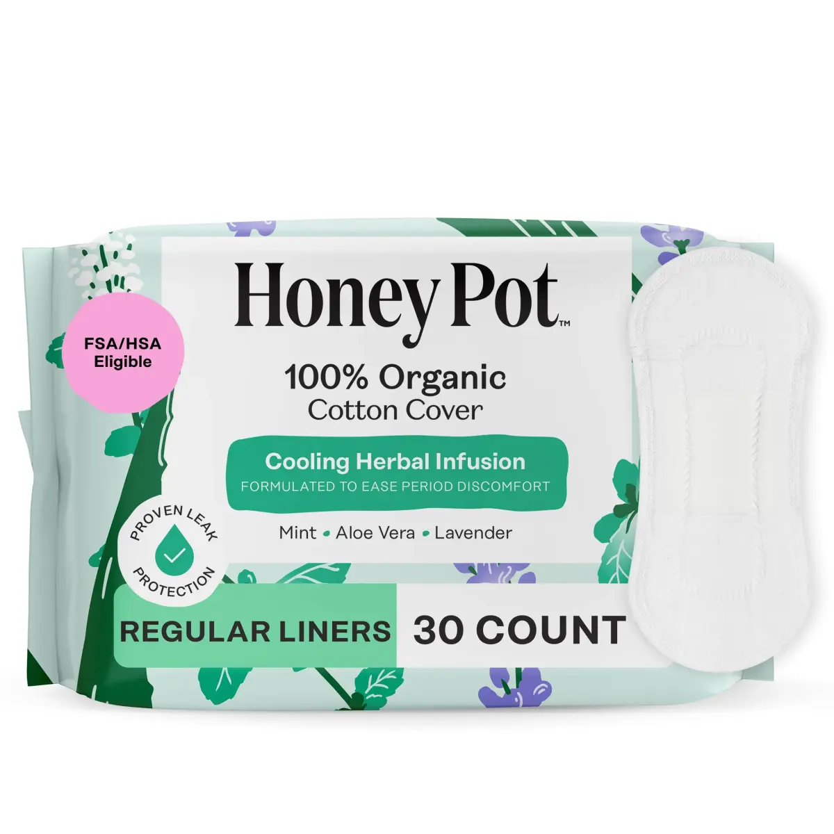 The Honey Pot Company Cooling Herbal Panty Liners 30 Count | Hypoallergenic & Fragrance-Free for Sensitive Skin - main product image