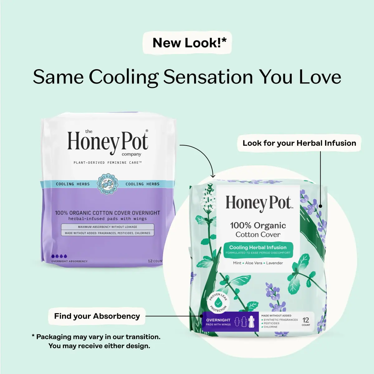 The Honey Pot Company Cooling Herbal Overnight Pads with Wings 12 Count (33cm) | Dermatologist Tested for Sensitive Skin - view 2
