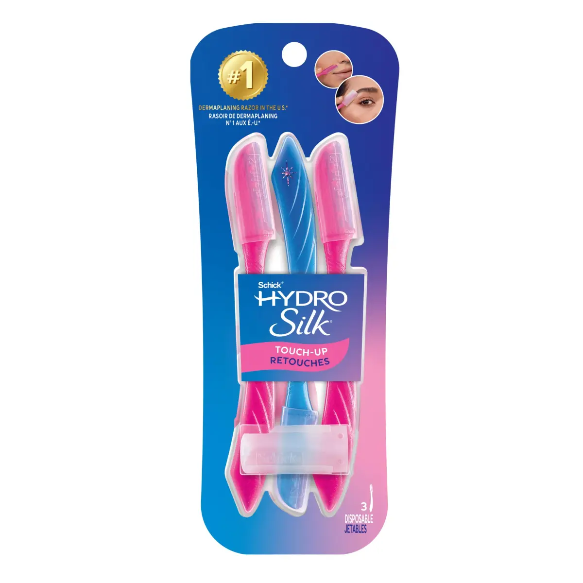 Schick Hydro Silk Touch-Up Dermaplane Razor for Women Face, 3 ct | Multi-Purpose Beauty Tool for Eyebrow Shaping & Peach Fuzz Removal - main product image