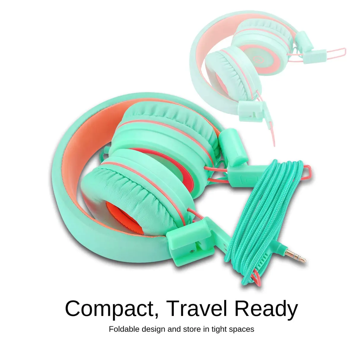 noot products K11 Kids Wired On-Ear Headphones Mint | 5ft Tangle-Free Cord - view 5