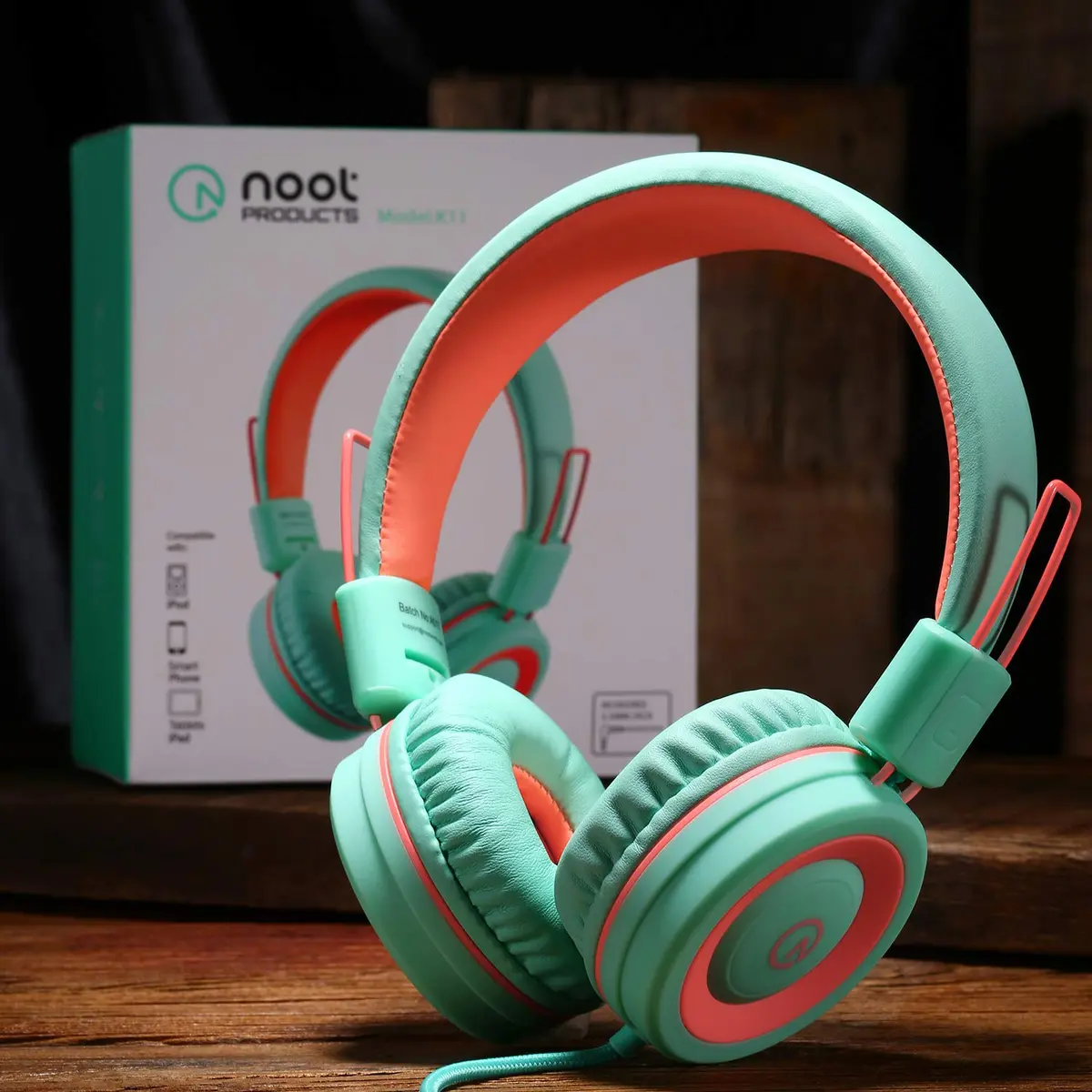 noot products K11 Kids Wired On-Ear Headphones Mint | 5ft Tangle-Free Cord - view 2
