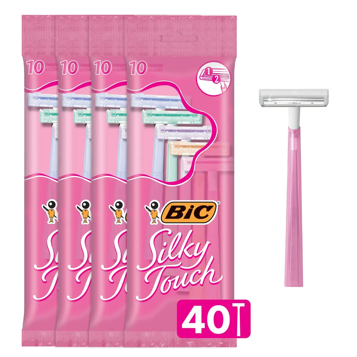 BIC Silky Touch Womens Disposable Razors 40-Pack | Smooth Shave, Travel Covers, Assorted Pastel Colors - main product image