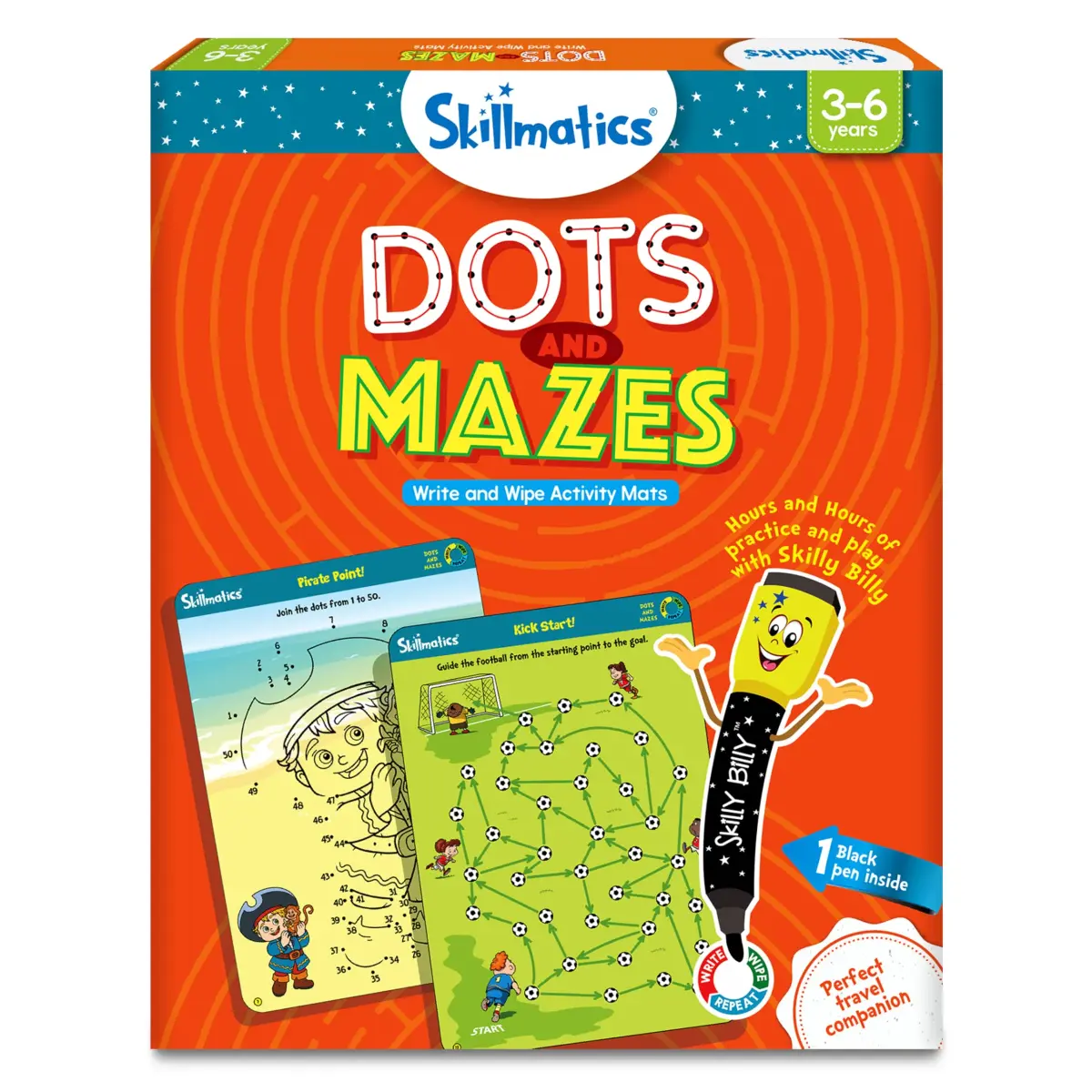 Skillmatics Dots & Mazes Reusable Activity Mats with Dry Erase Marker, 6 Mats + Accessories | Ages 3-6 - main product image