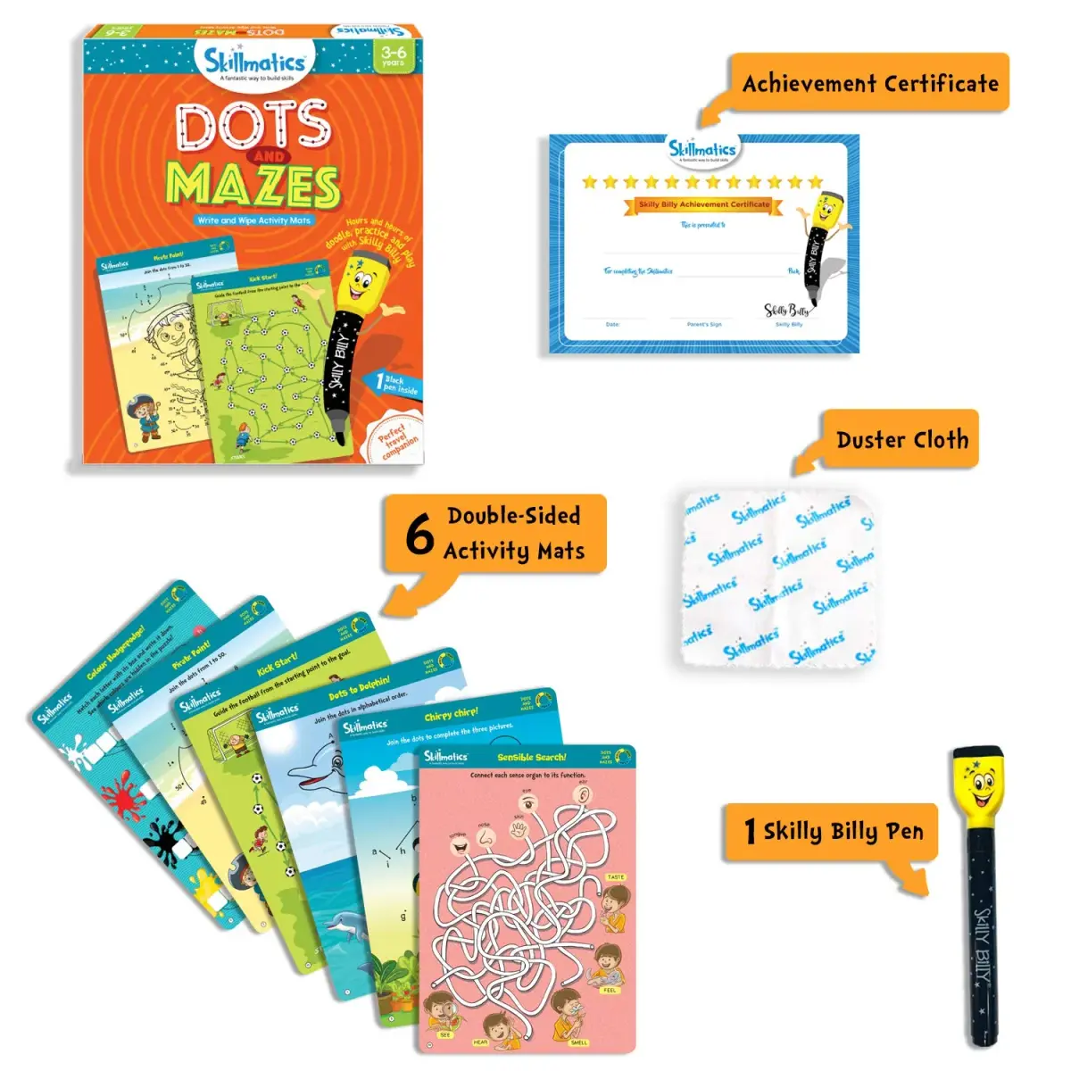Skillmatics Dots & Mazes Reusable Activity Mats with Dry Erase Marker, 6 Mats + Accessories | Ages 3-6 - view 2