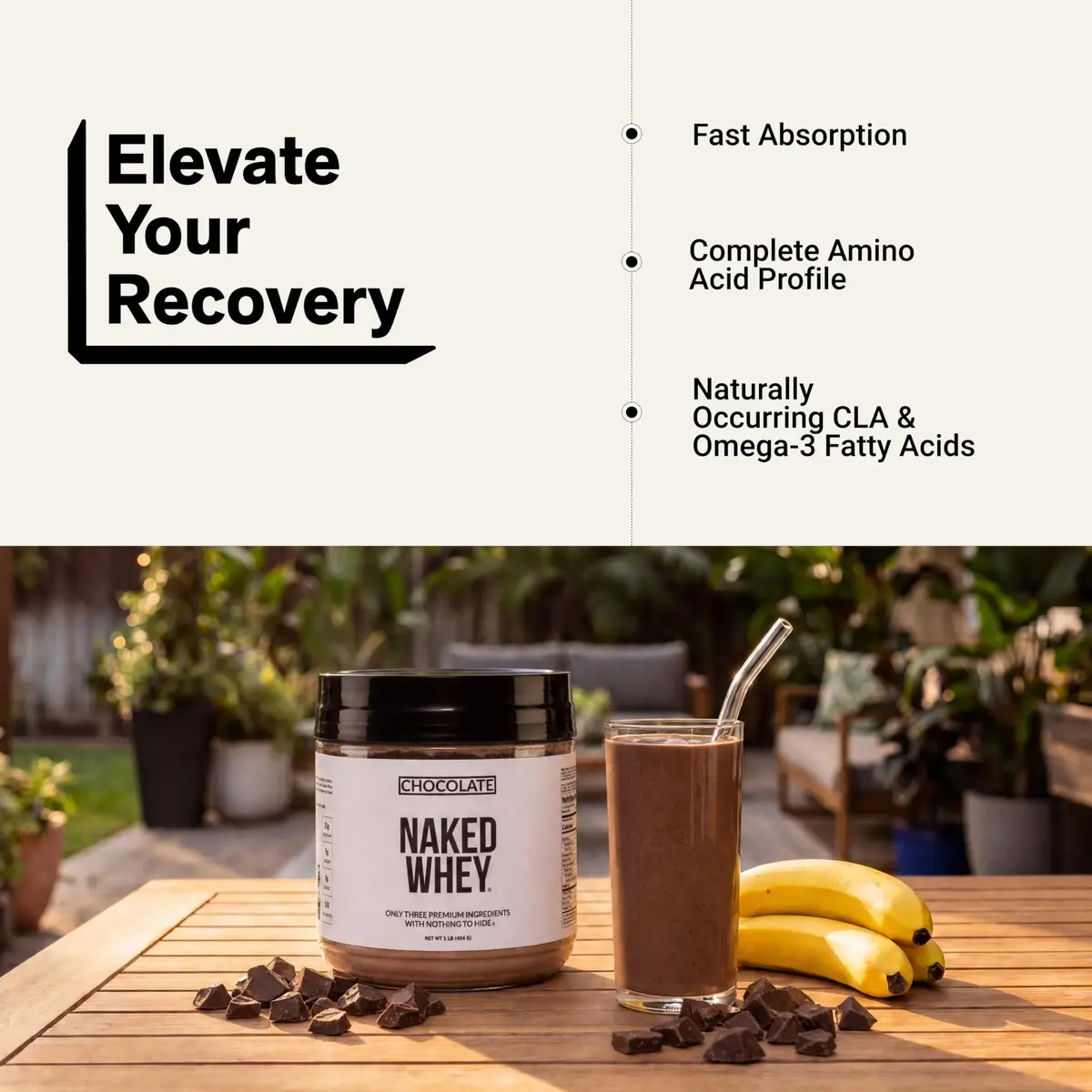 NAKED Chocolate Whey Protein Powder 1LB (454g) | NSF Certified Grass Fed Protein for Muscle Recovery - view 6
