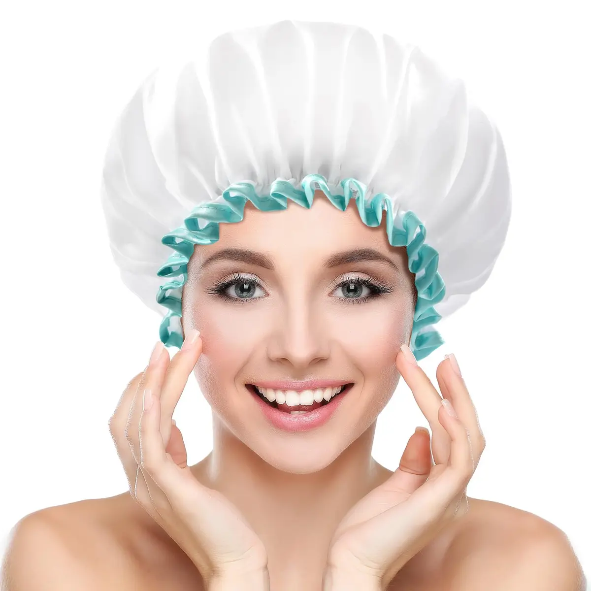 mikimini White Shower Cap 2 Pack | Double Waterproof, Reusable, Washable, Comfortable - main product image