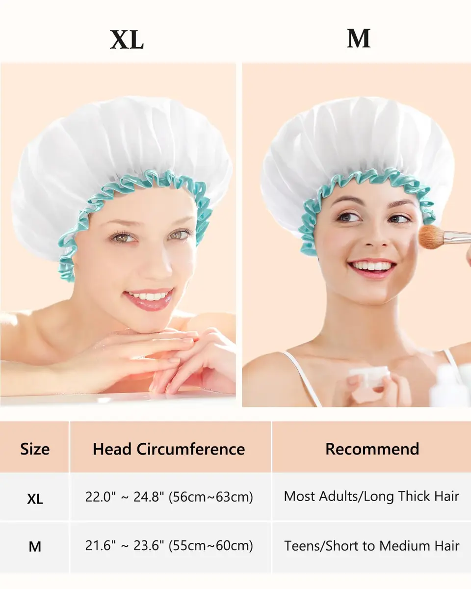 mikimini White Shower Cap 2 Pack | Double Waterproof, Reusable, Washable, Comfortable - view 2