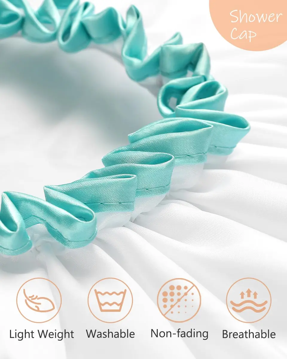 mikimini White Shower Cap 2 Pack | Double Waterproof, Reusable, Washable, Comfortable - view 3