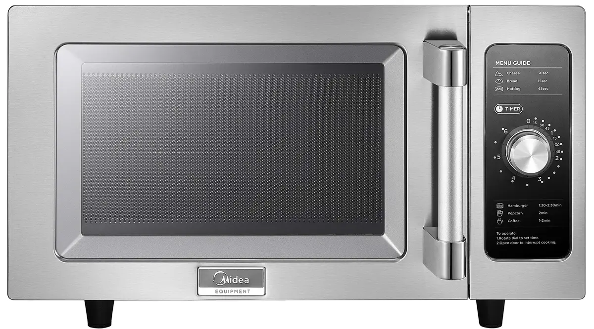 Midea Equipment 1025F0A Countertop Commercial Microwave Oven with Dial, 1000W, Stainless Steel.9 CuFt | 6-Min Timer & UL Listed - main product image
