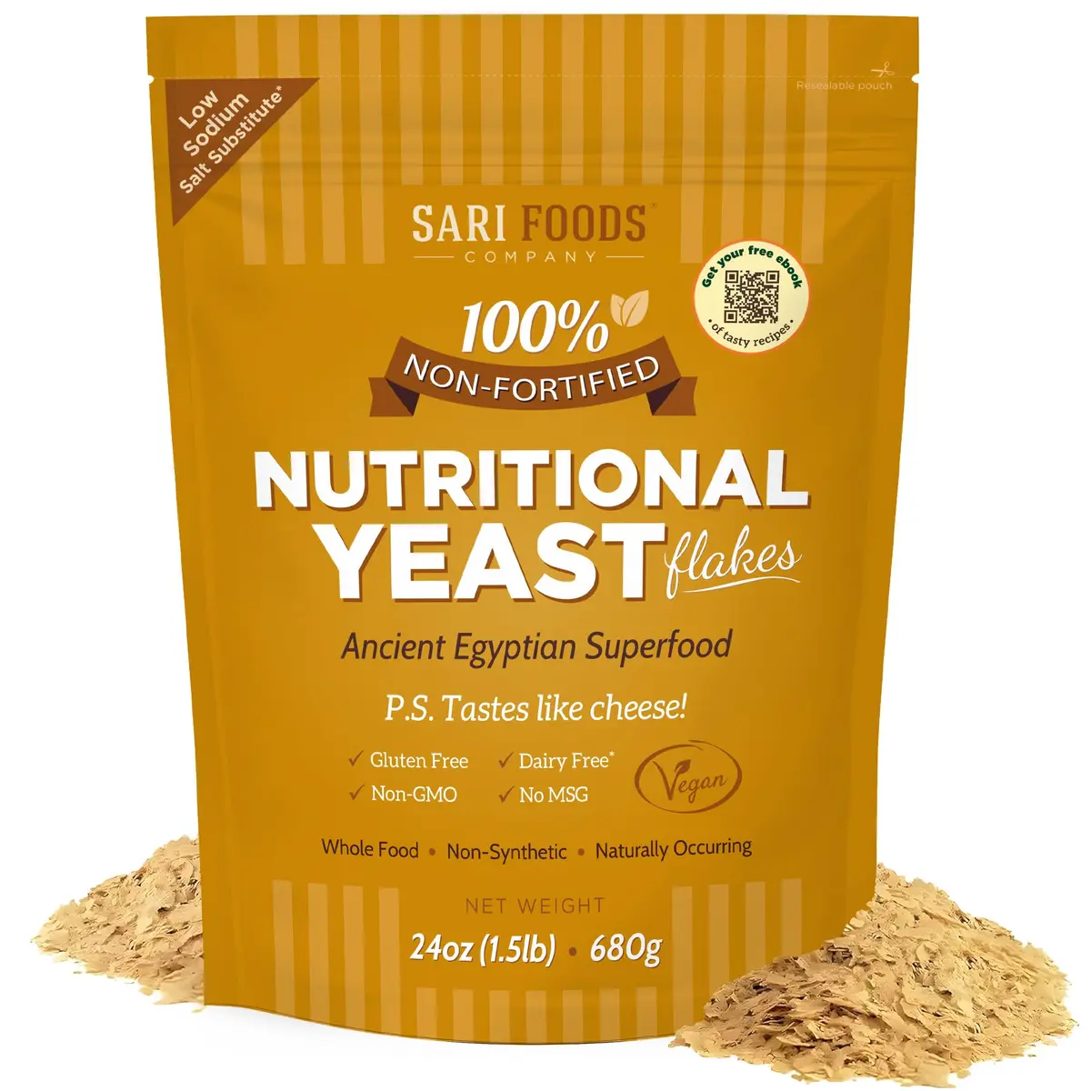 Sari Foods Co Nutritional Yeast Flakes 24 oz (680 g) | Non-Fortified Vegan Superfood Seasoning - main product image