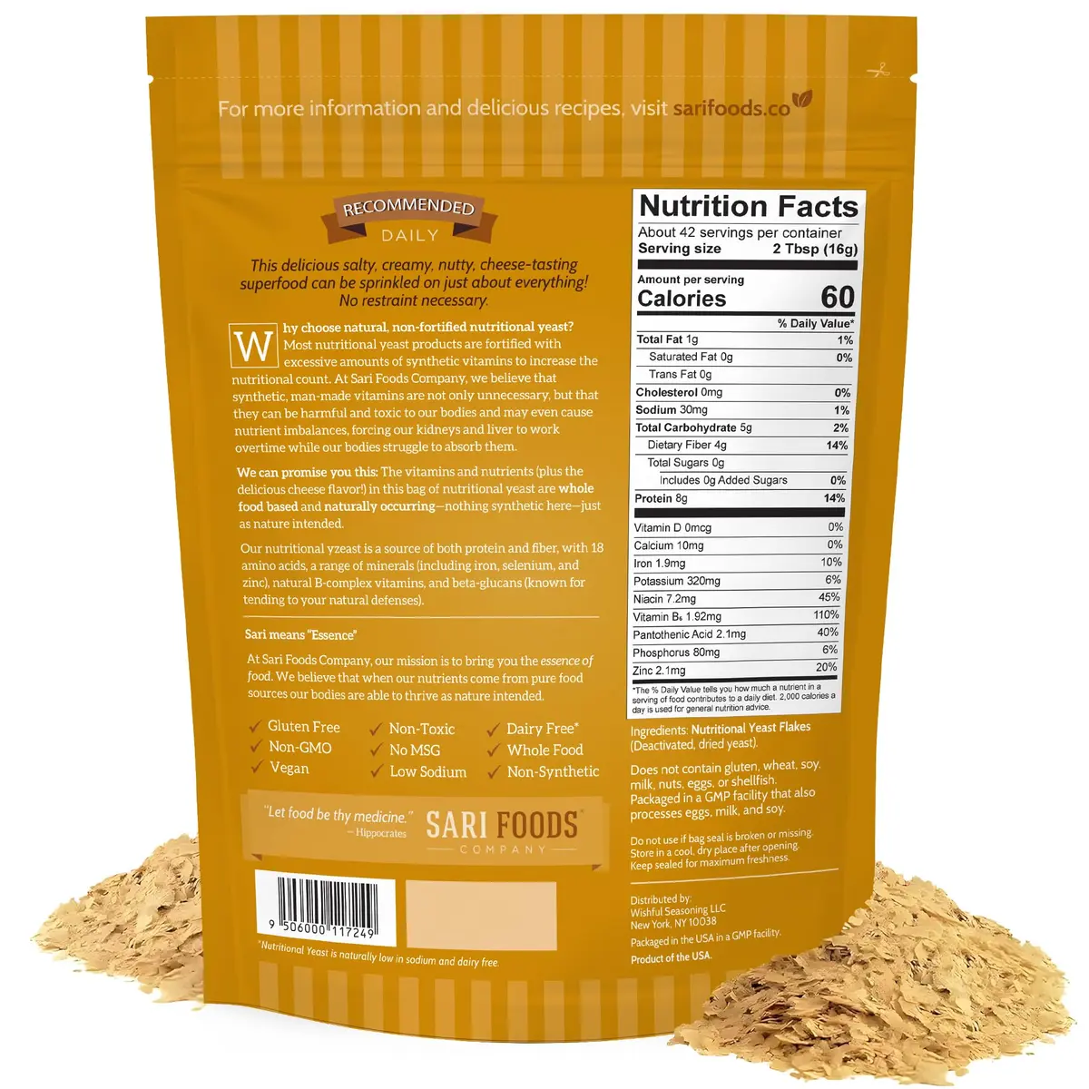 Sari Foods Co Nutritional Yeast Flakes 24 oz (680 g) | Non-Fortified Vegan Superfood Seasoning - view 2