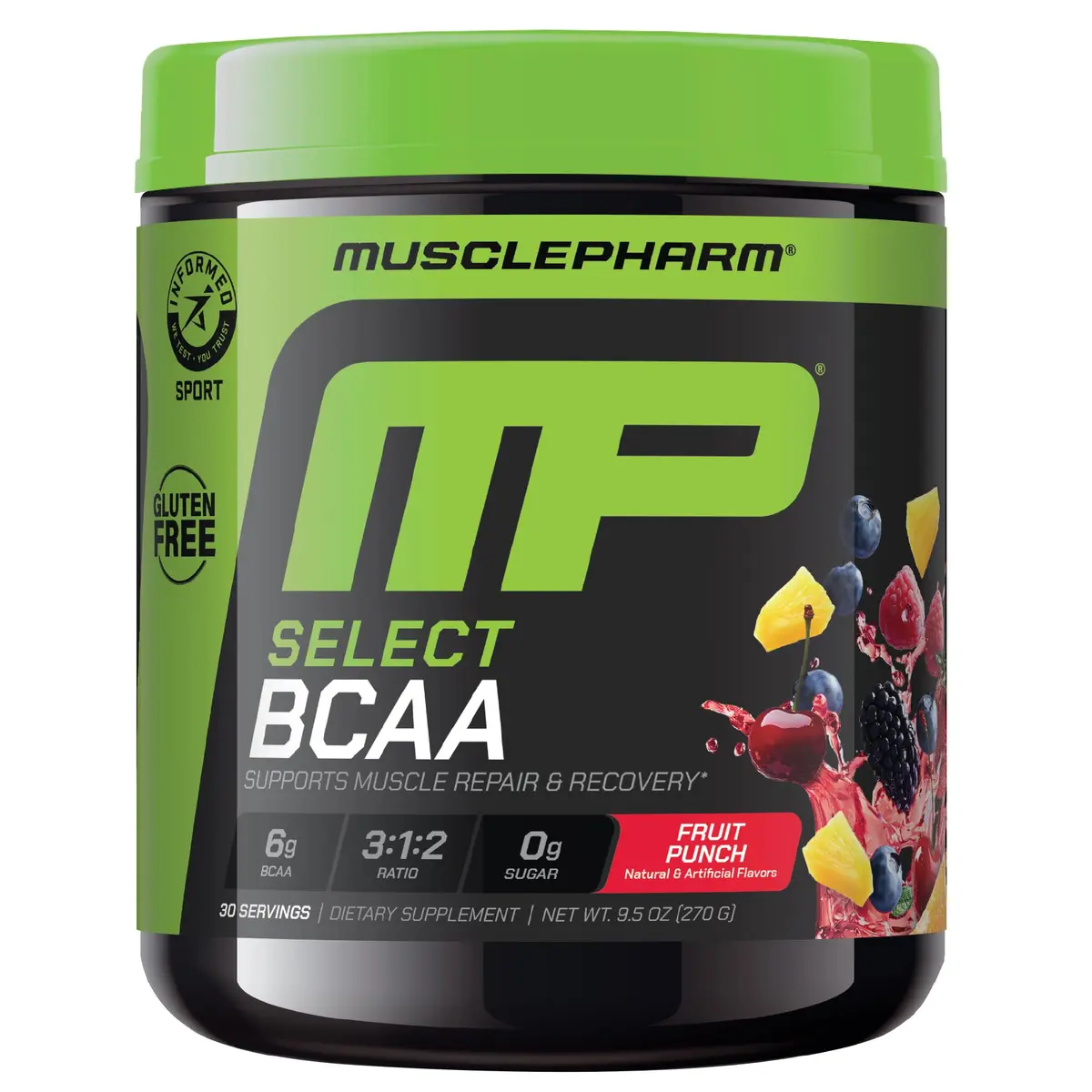 Muscle Pharm Select BCAA Powder | Fruit Punch | 9.5 Ounce (Pack of 1) | Supports Lean Muscle & Recovery - main product image