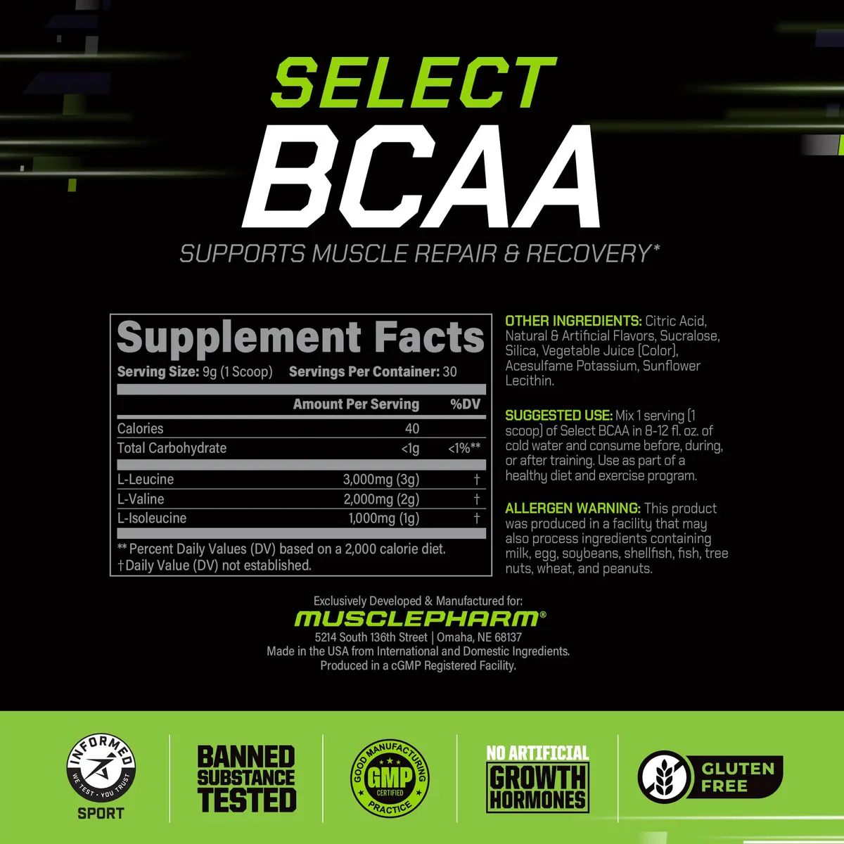 Muscle Pharm Select BCAA Powder | Fruit Punch | 9.5 Ounce (Pack of 1) | Supports Lean Muscle & Recovery - view 3