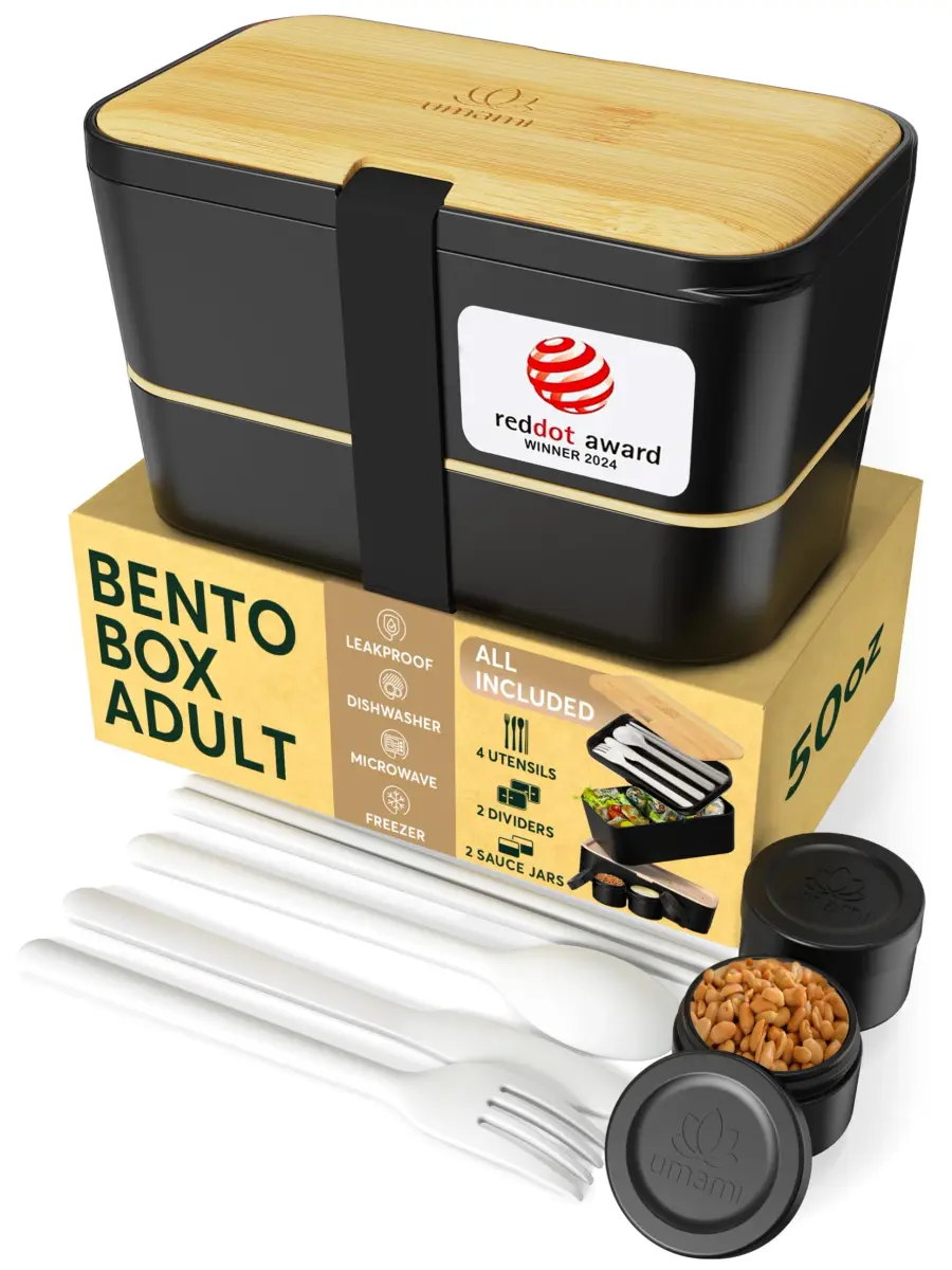 Umami Bento Box Adult Stackable Lunch Box 1500ml (50 oz) | Leakproof & Microwave-Safe with Utensils - main product image