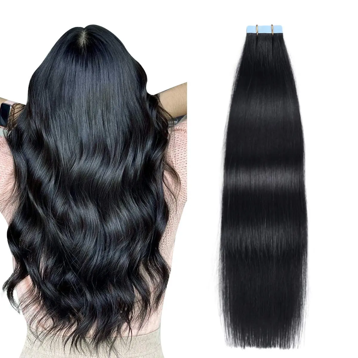 SUYYA Tape In Hair Extensions Human Hair 14 Inch #1 Jet Black | Seamless Natural Length & Volume - main product image