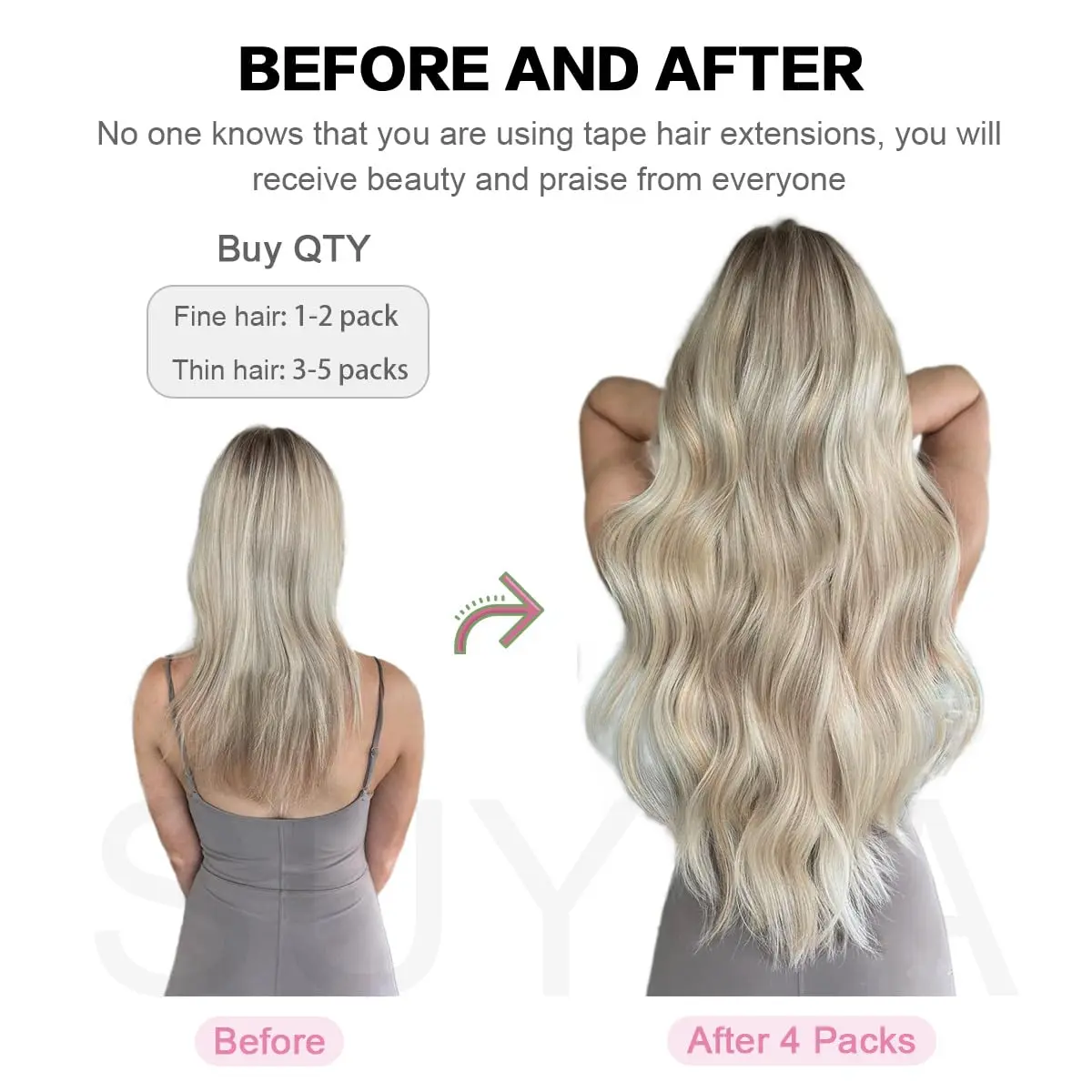SUYYA Tape In Hair Extensions Human Hair 14 Inch #1 Jet Black | Seamless Natural Length & Volume - view 5