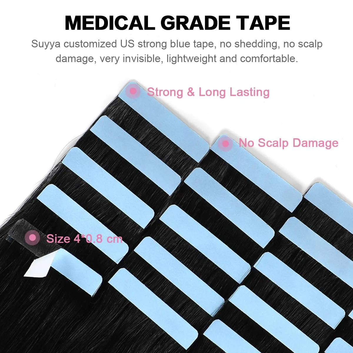 SUYYA Tape In Hair Extensions Human Hair 14 Inch #1 Jet Black | Seamless Natural Length & Volume - view 3