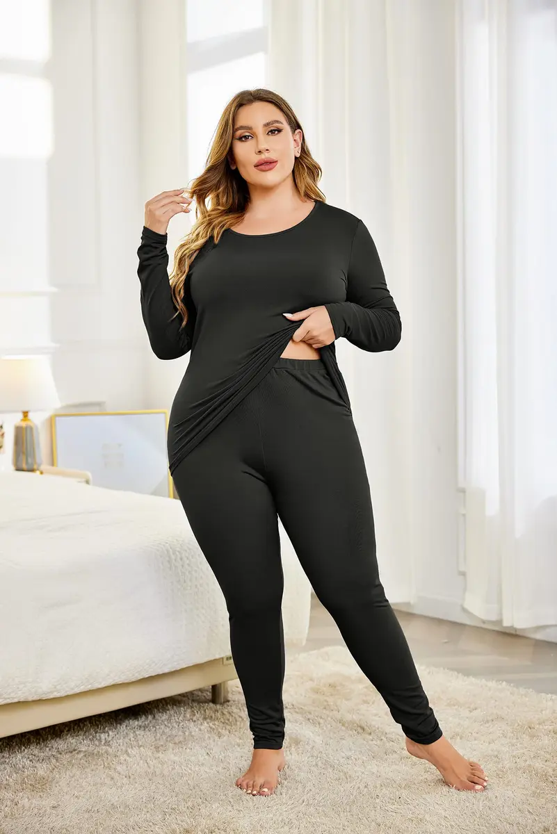 IN'VOLAND Plus Size Thermal Underwear Fleece Lined Long Johns Set | Cozy Winter Base Layer for Women (20 Plus) - view 4
