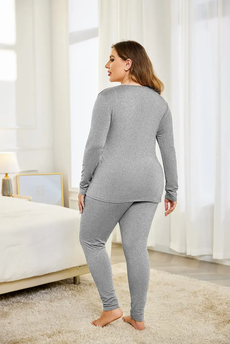 IN'VOLAND Plus Size Thermal Underwear Fleece Lined Long Johns Set | Cozy Winter Base Layer for Women in US Size 16 - view 4