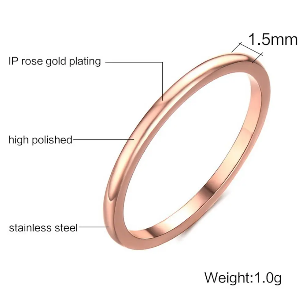 JUDE Rose Gold Stainless Steel Classical Plain Stackable Wedding Band Ring 1.5mm (US Size 11) - view 2