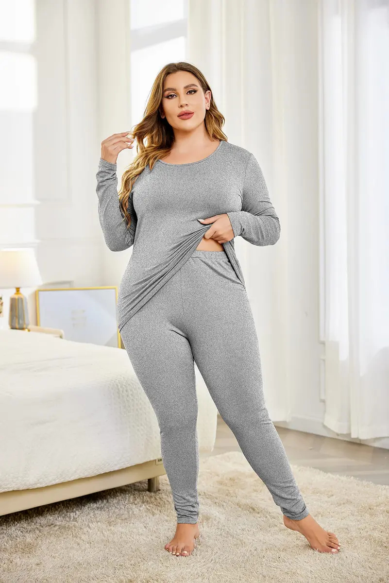 IN'VOLAND Plus Size Thermal Underwear Fleece Lined Long Johns Set | Cozy Winter Base Layer for Women (70-120 chars) - view 3