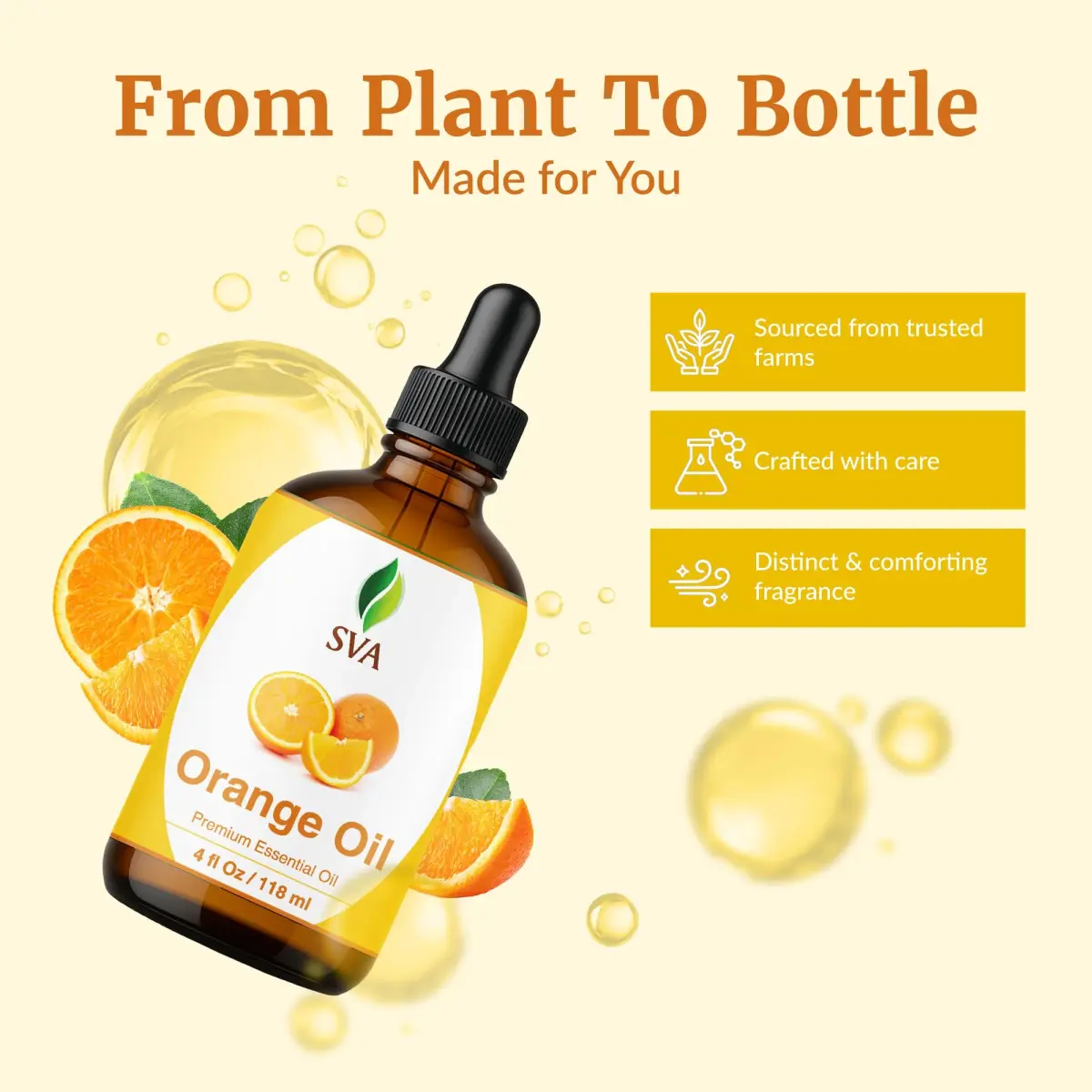 SVA ORGANICS Orange Essential Oil 118 ml (4 Fl Oz) | Pure Citrus Aroma for Diffusers & DIY - view 4