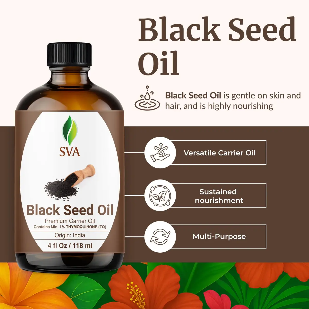 SVA ORGANICS Black Seed Carrier Oil, Pure & Natural, 4 Fl Oz (118 ml) - view 2