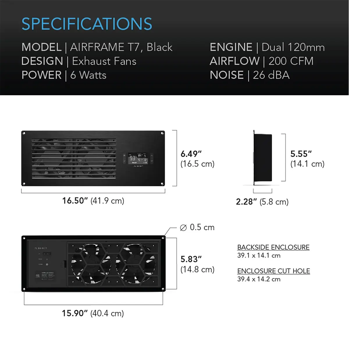 AC Infinity AIRFRAME T7 Black, Exhaust Fan 17" | High-Airflow Cooling System with Programmable Thermostat - view 6