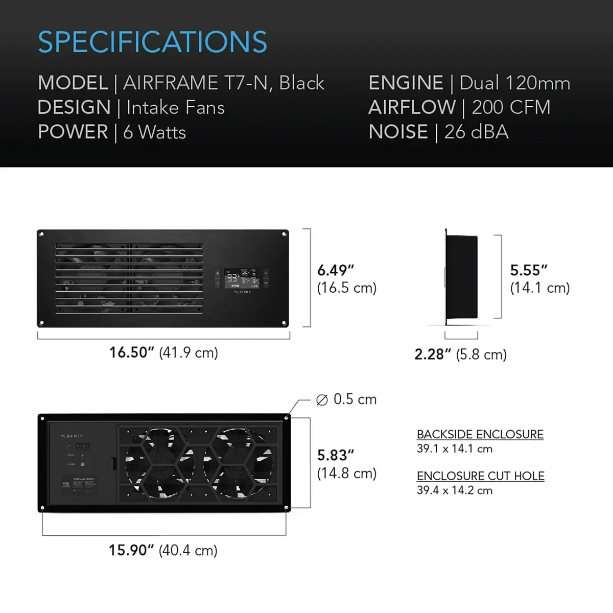 AC Infinity AIRFRAME T7-N Black | High-Airflow Cooling Fan System 17" for AV Equipment Rooms - view 6