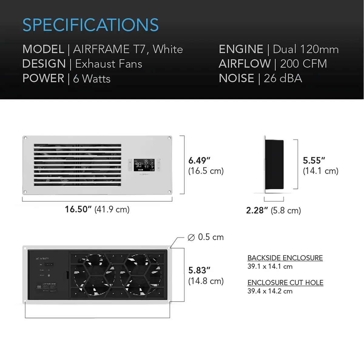 AC Infinity AIRFRAME T7 White, High-Airflow Cooling Fan System 17" | Exhaust Fan for AV Equipment Rooms - view 6