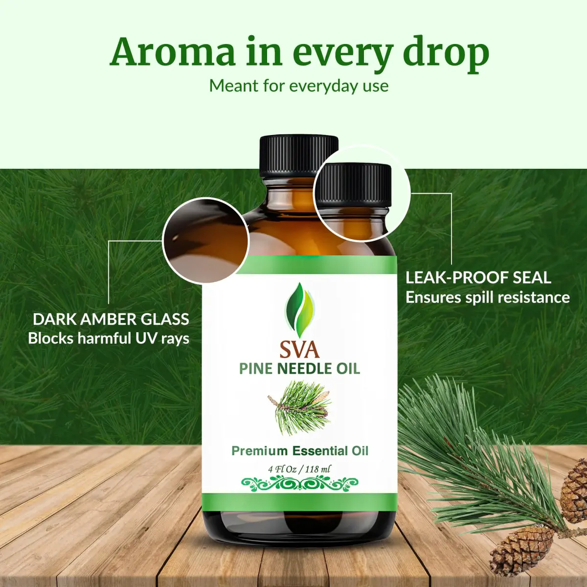 SVA ORGANICS Pine Needle Essential Oil 118 ml (4 Fl Oz) | Natural Woody Aroma for Diffuser & DIY - view 7