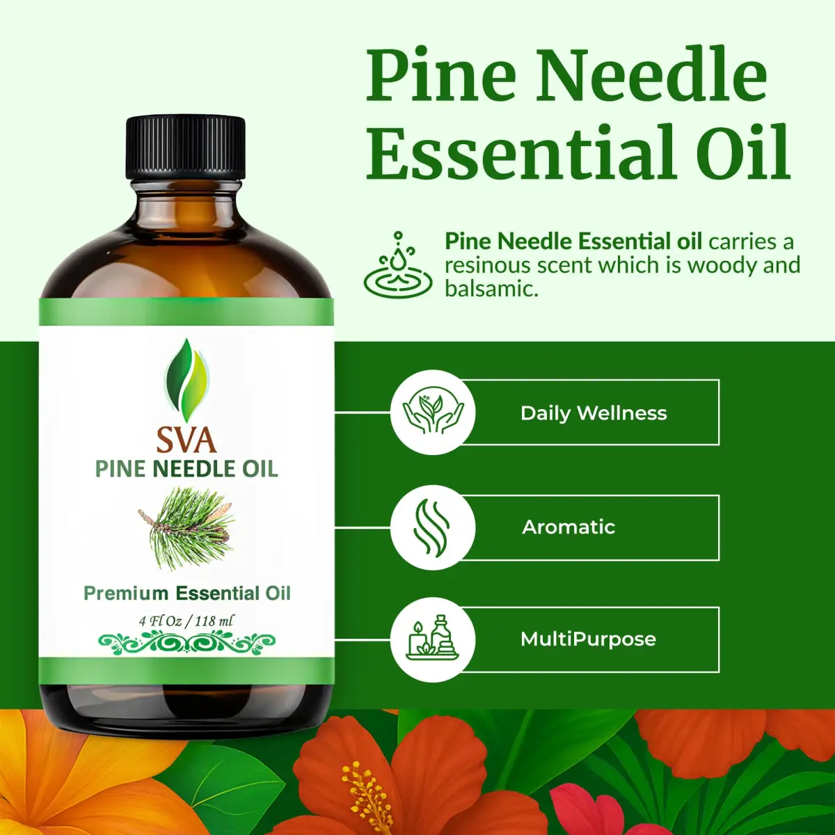 SVA ORGANICS Pine Needle Essential Oil 118 ml (4 Fl Oz) | Natural Woody Aroma for Diffuser & DIY - view 2