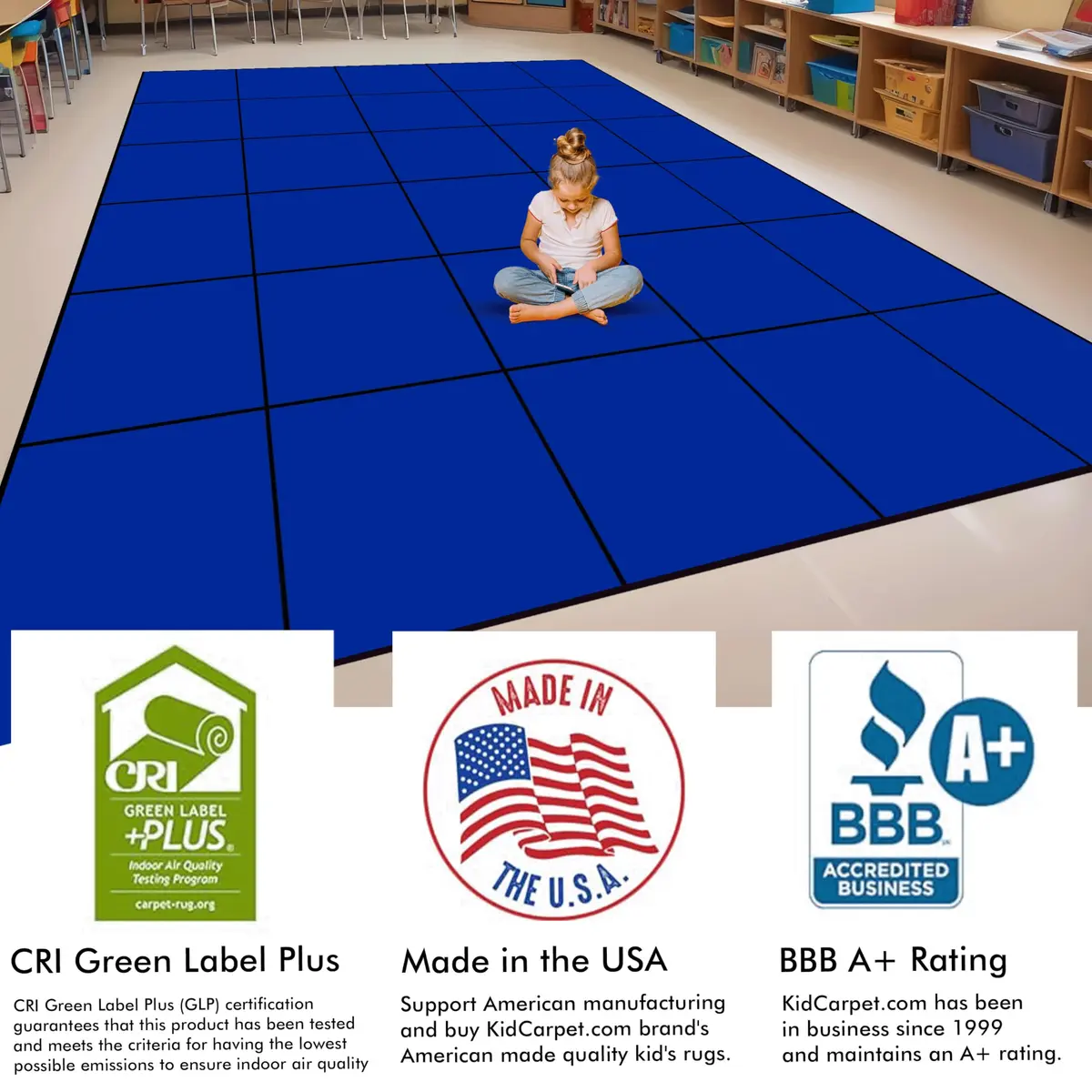 KIDCARPET.COM Blocks Seating Classroom Rug Blue with 24 Squares | Educational Area Rug for Kids - view 5