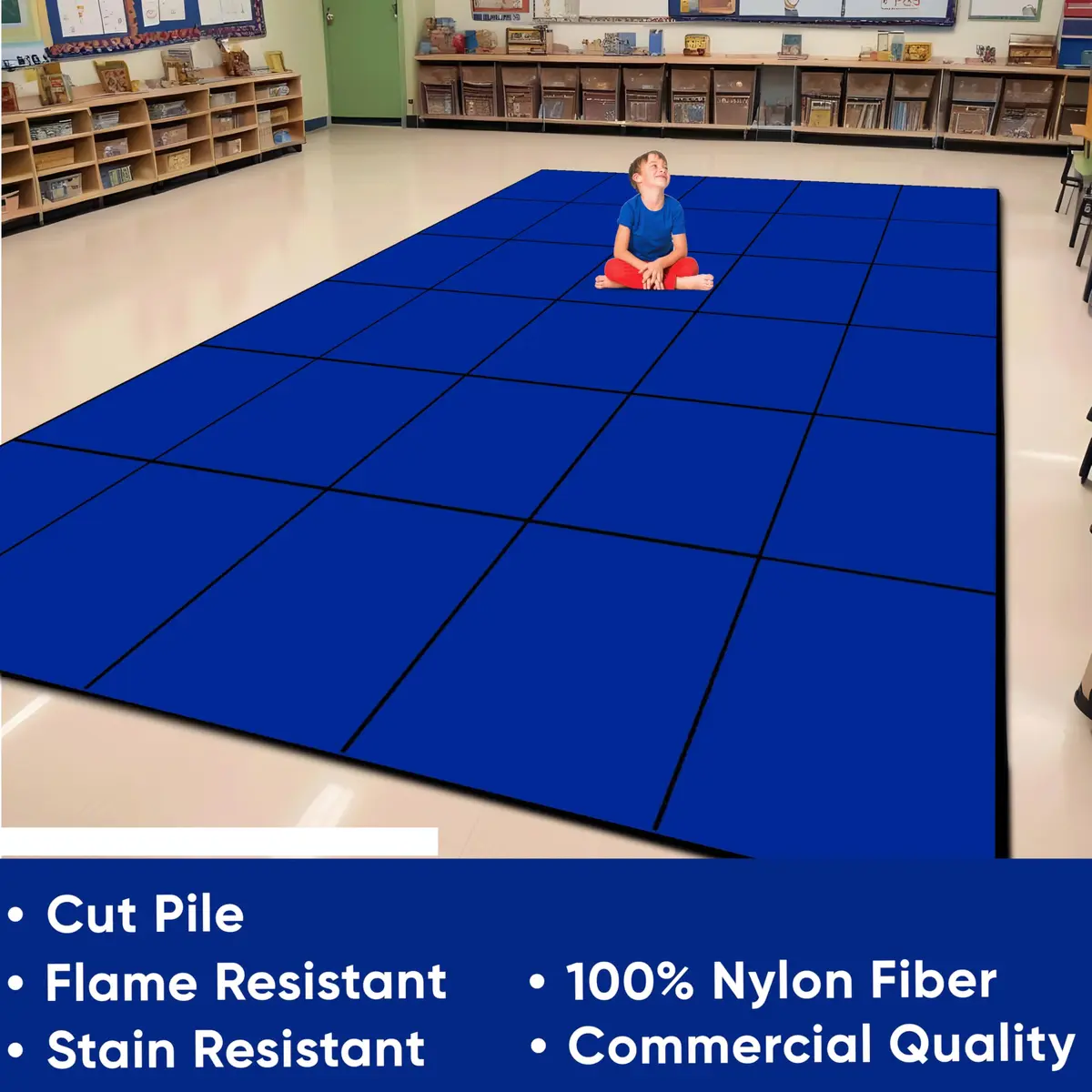 KIDCARPET.COM Blocks Seating Classroom Rug Blue with 24 Squares | Educational Area Rug for Kids - view 6