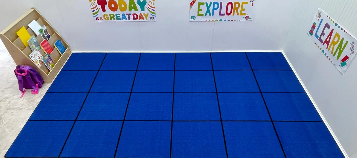 KIDCARPET.COM Blocks Seating Classroom Rug Blue with 24 Squares | Educational Area Rug for Kids - view 2