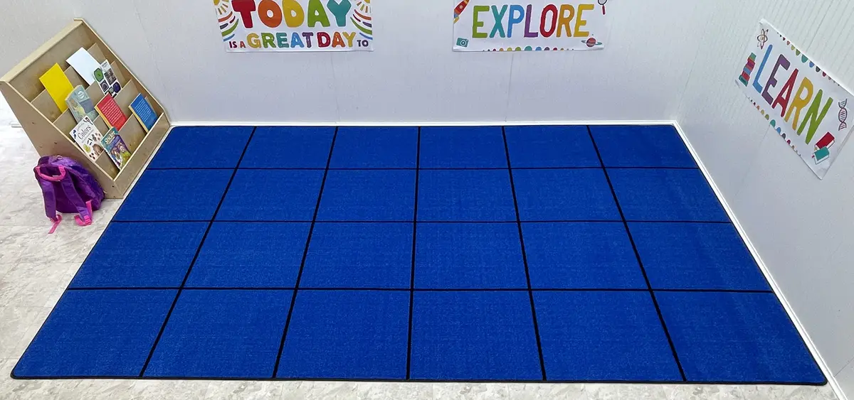 KIDCARPET.COM Blocks Seating Classroom Rug Blue with 24 Squares | Educational Area Rug for Kids - view 3