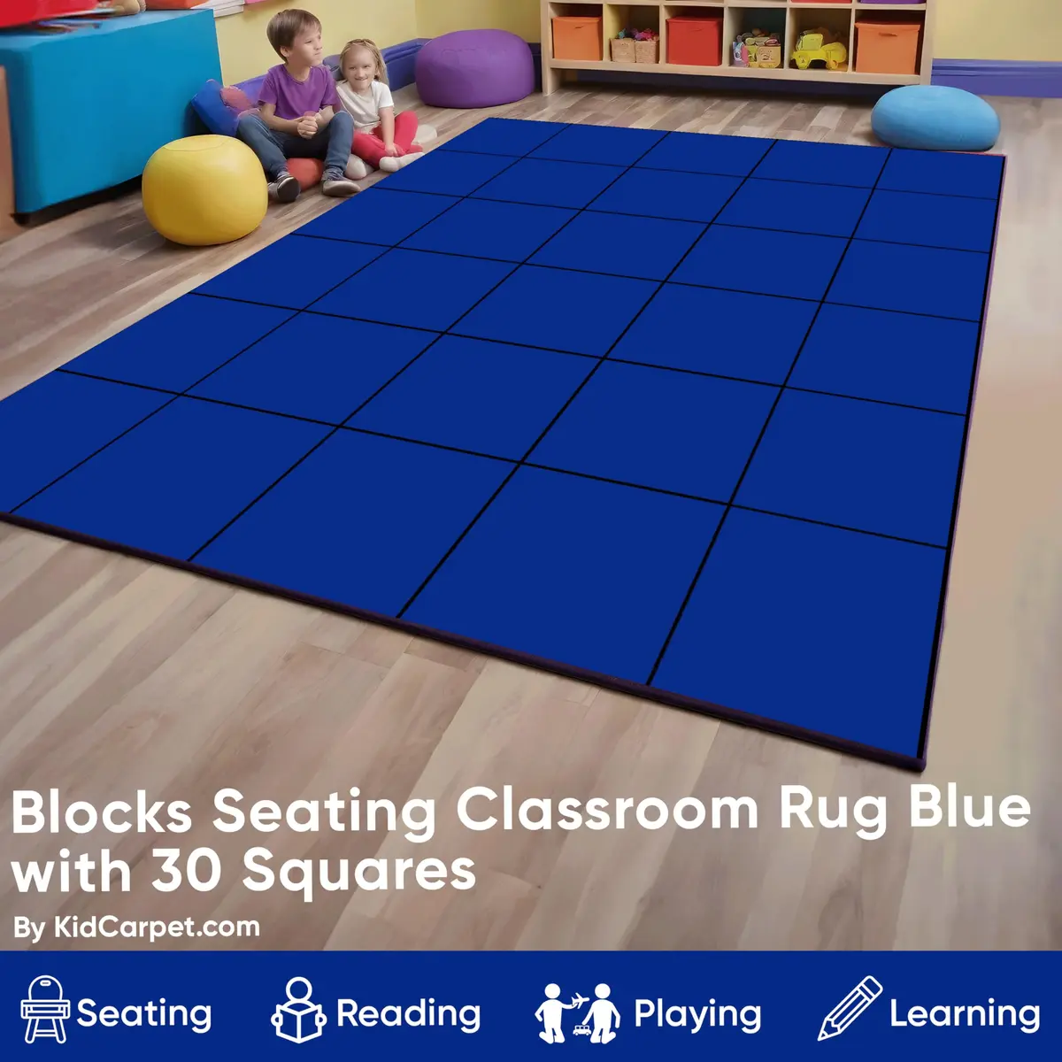KIDCARPET.COM Blocks Seating Classroom Rug Blue with 24 Squares | Educational Area Rug for Kids - view 4