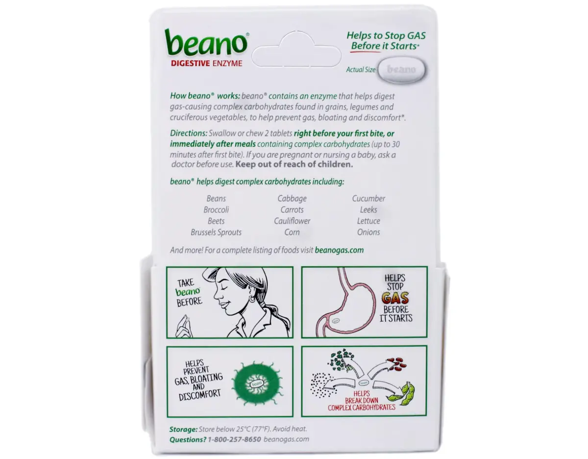 Beano Gas Relief Tablets 100 Count (45 g) | Digestive Enzyme Supplement for Gas and Bloating - view 3