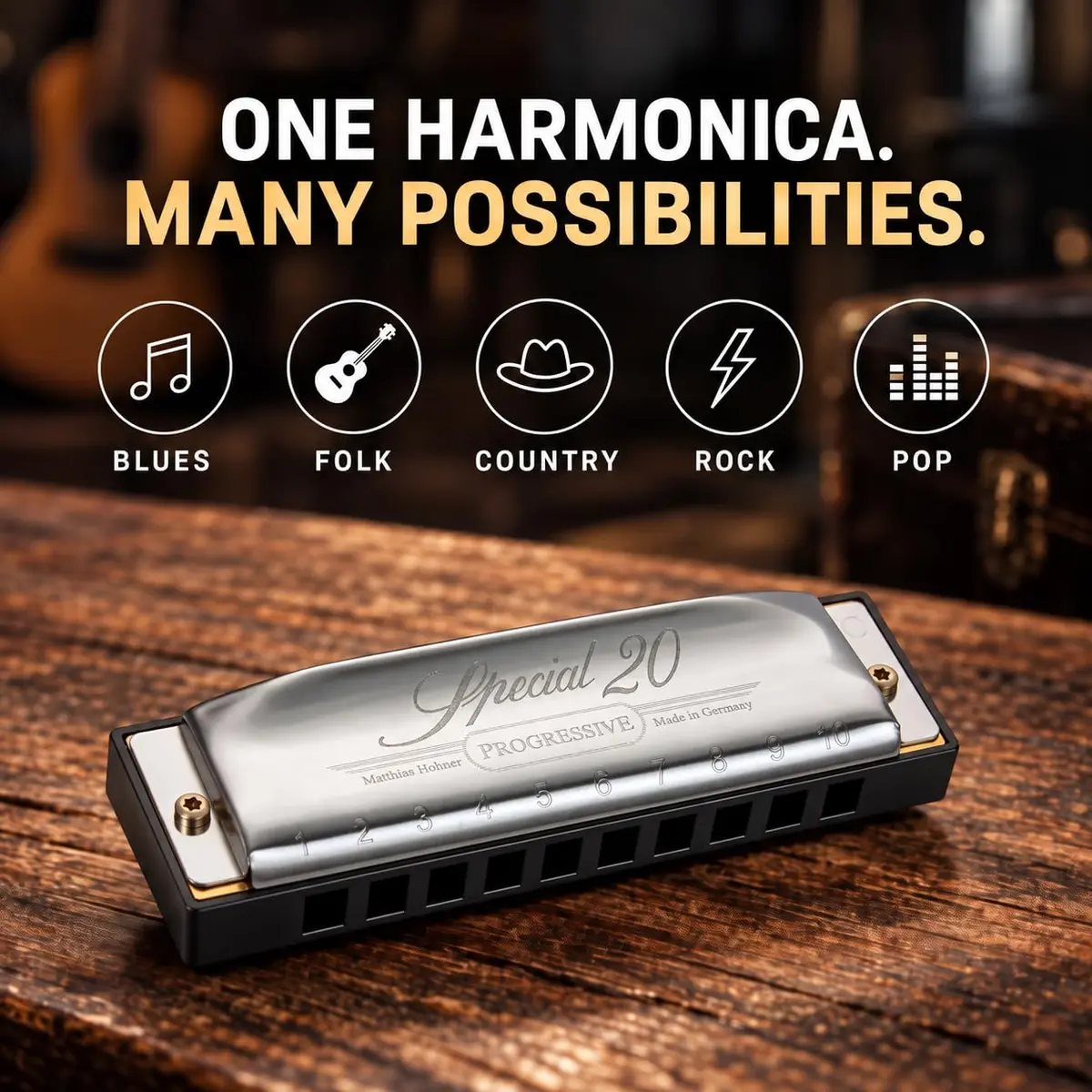 Hohner Special 20 Harmonica, 10 Holes Major C Bundle with Hard Case & Juliet Music Polishing Cloth | German Quality Craftsmanship - view 3