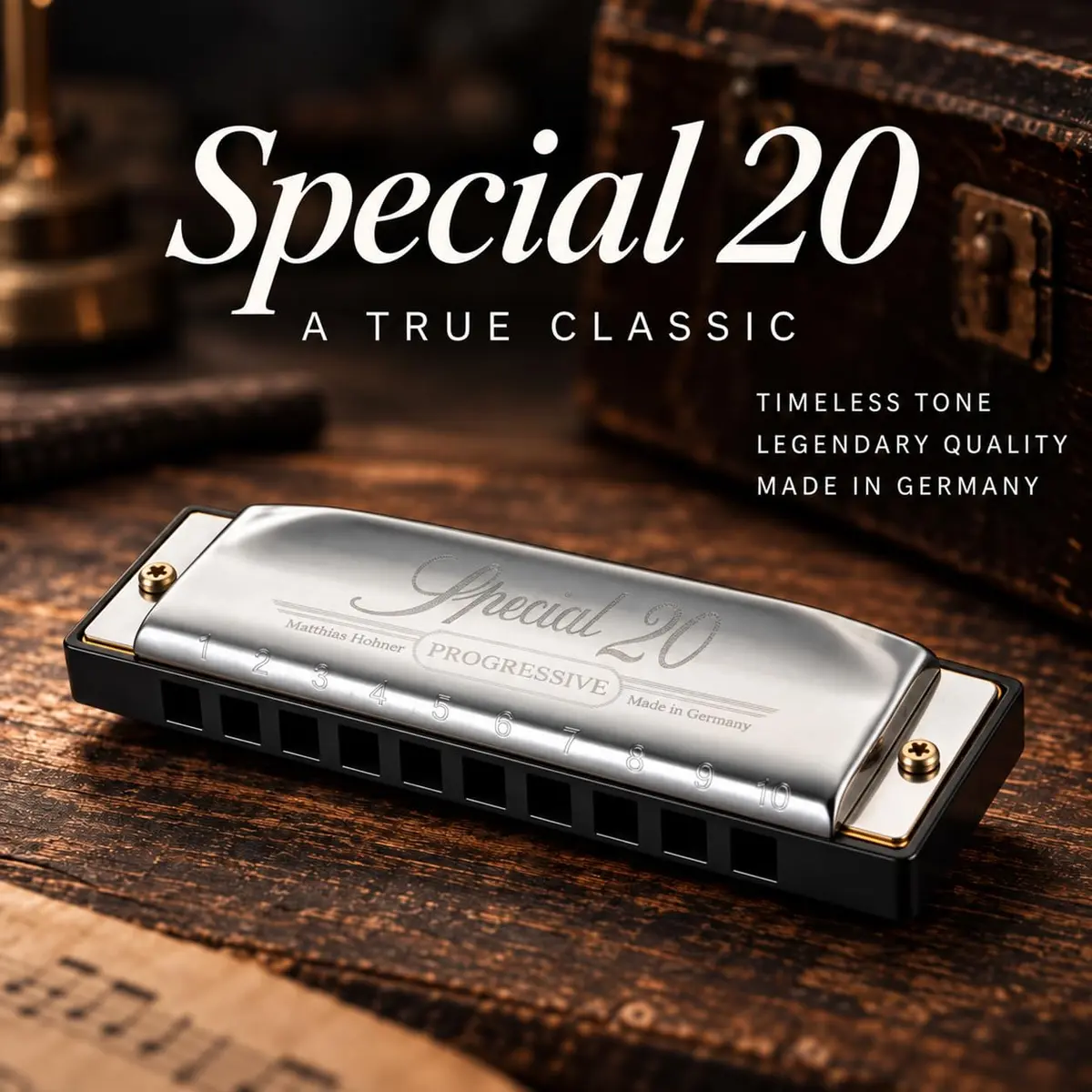 Hohner Special 20 Harmonica, 10 Holes Major C Bundle with Hard Case & Juliet Music Polishing Cloth | German Quality Craftsmanship - view 4