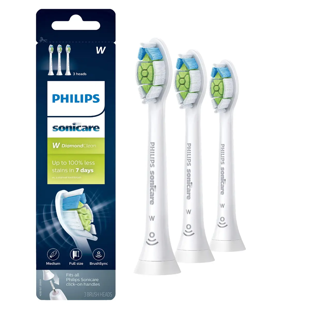 Philips Sonicare W DiamondClean Replacement Toothbrush Heads White 3 Pack | Clinically Tested Whitening - main product image