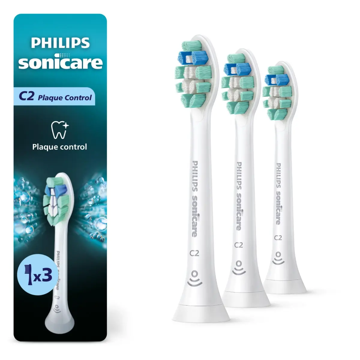 Philips Sonicare C2 Plaque Control Replacement Toothbrush Heads, White, 3 Pack | Removes 700% More Plaque - main product image
