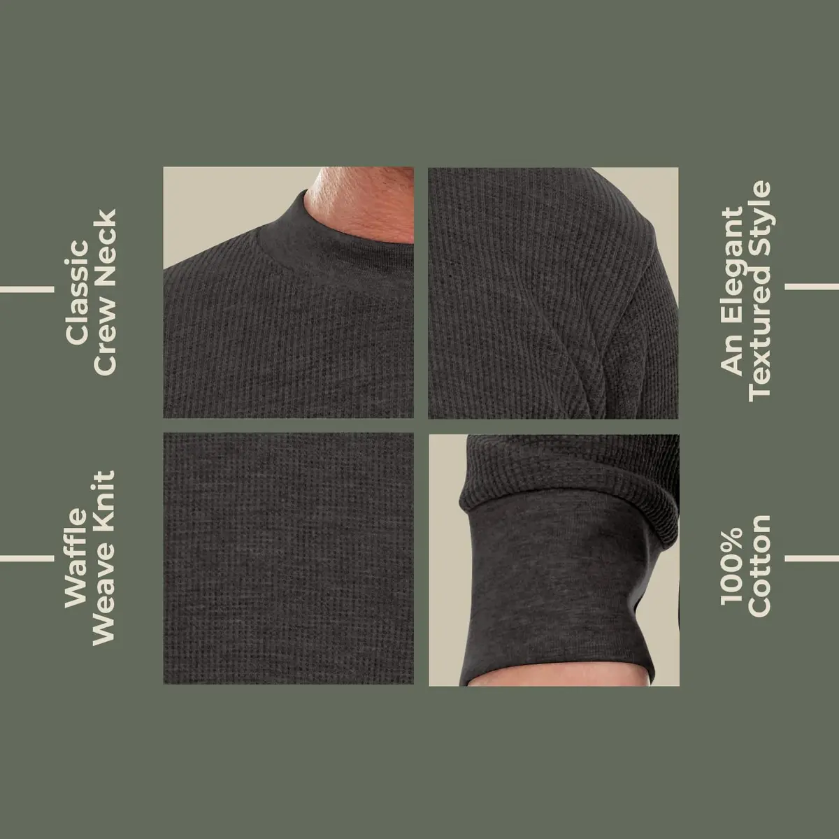 JMR Men’s Thermal Shirt Long Sleeve Heavyweight 100% Cotton Waffle Weave | Warm Breathable Base Layer or Standalone (Charcoal) - view 4