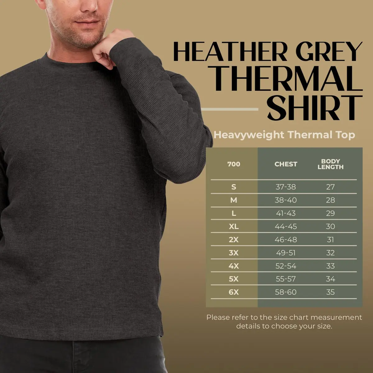 JMR Men’s Thermal Shirt Long Sleeve Heavyweight 100% Cotton Waffle Weave | Warm Breathable Base Layer or Standalone (Charcoal) - view 2