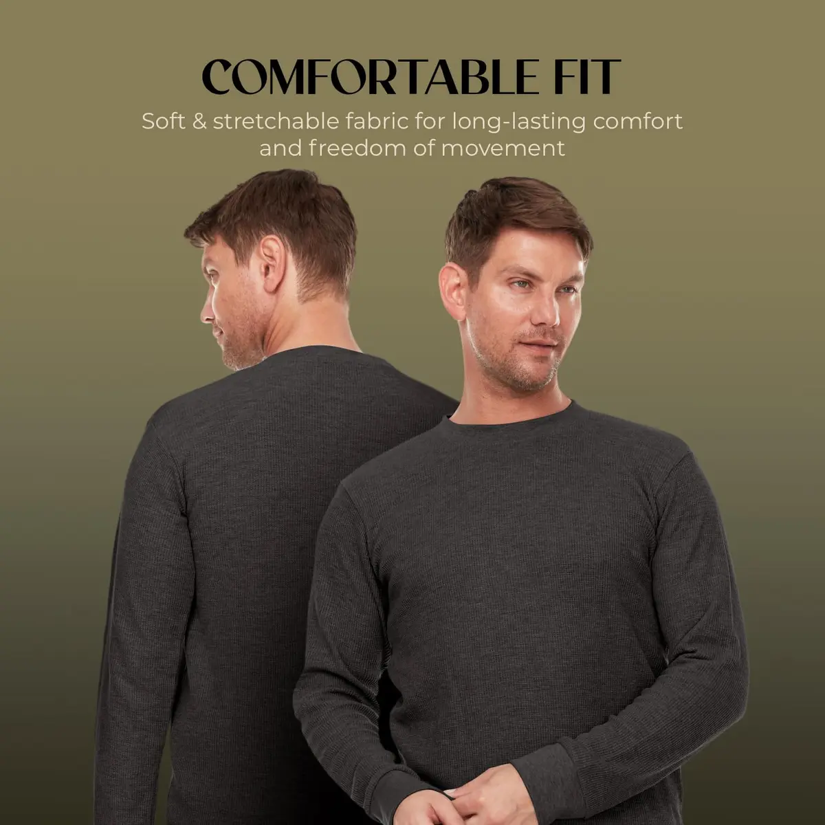 JMR Men’s Thermal Shirt Long Sleeve Heavyweight 100% Cotton Waffle Weave | Warm Breathable Base Layer or Standalone (Charcoal) - view 3