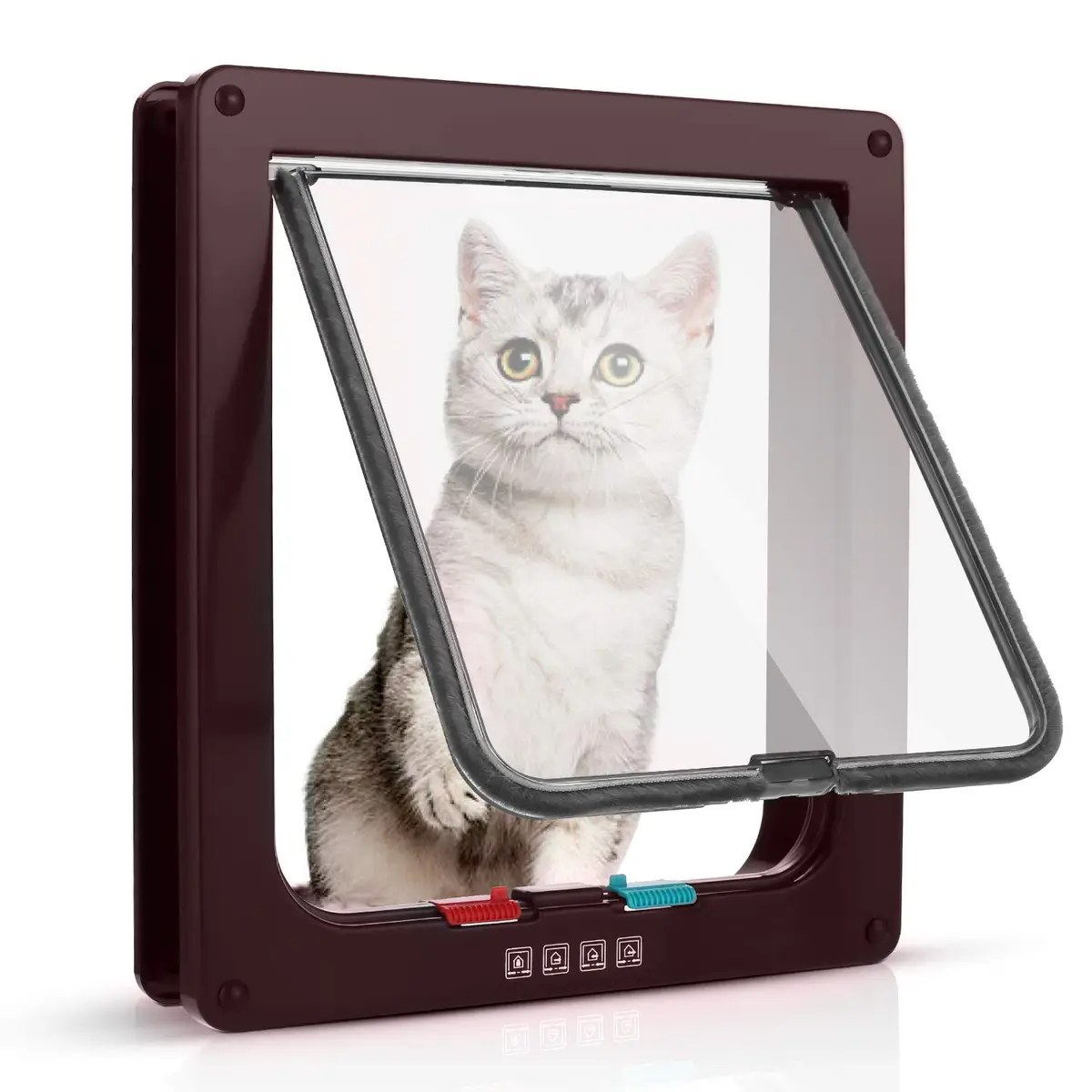 Sailnovo Large Cat Door Flap 9.25" x 9.84" | 4-Way Locking, Weatherproof ABS, Quiet (70-120c) - main product image