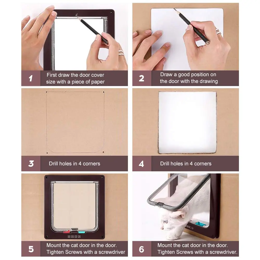 Sailnovo Large Cat Door Flap 9.25" x 9.84" | 4-Way Locking, Weatherproof ABS, Quiet (70-120c) - view 8